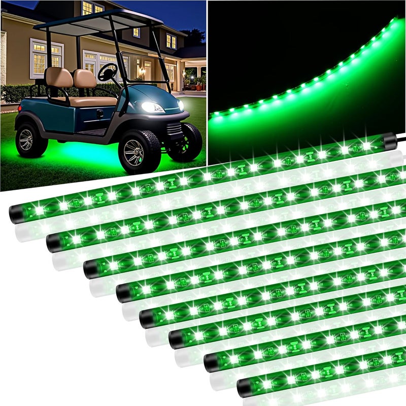 LEYMANRIYA 8 Pcs Car Led Light Strip IP67 Waterproof 11" Flexible Led Lights Underglow 12V for Car Motorcycle Boat Golf Cart Interior Exterior Decoration - Green - Image 1